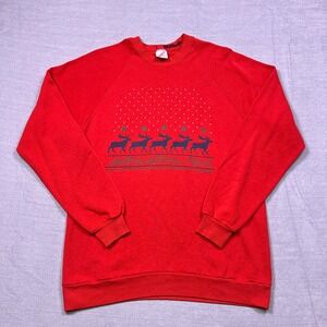 Jerzees 80s Yellowstone Park Reindeer Christmas Sweatshirt XL Red Made USA